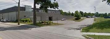 The entrance to the park area behind the West Middlesex Memorial Arena in Strathroy. Photo from Google Maps Street View.