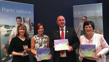 Left to right: Kincardine CAO Sharon Chambers, Kincardine Tourism Coordinator Kelly McDonald, Bruce County Warden Mitch Twolan, Kincardine Mayor Anne Eadie. (Photo by Jordan Mackinnon)
