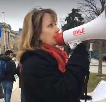 Janice Bultje of Chatham (AKA Jenny Hill) at a Pegida Canada rally. (Photo courtesy of Pegida Canada)