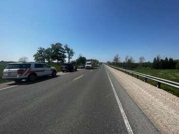 Crews respond to a collision on Highway 6 in Wellington North. Photo courtesy of Wellington County OPP.