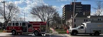 Firefighters and Enbridge workers on scene of a gas leak at Pall Mall and William streets, April 9, 2024. Photo provided by the London Fire Department.