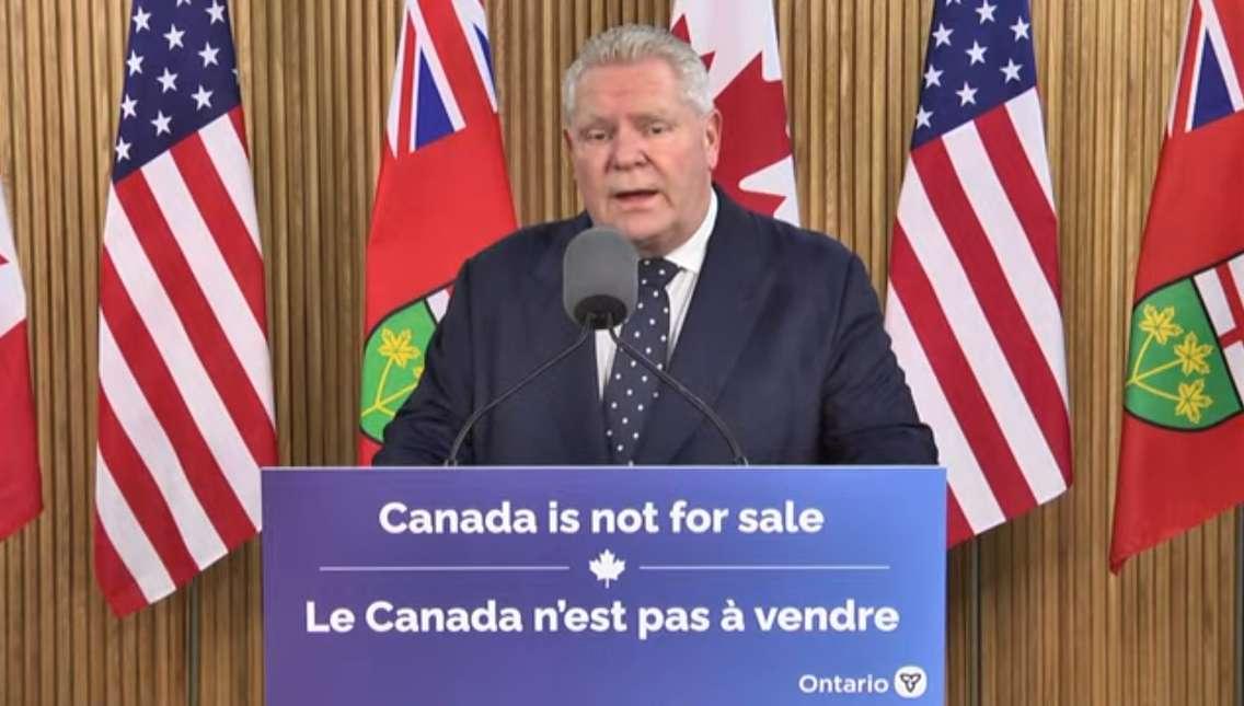 Premier Doug Ford responds to US tariffs at Queens Park in Toronto, March 4, 2025. Screenshot courtesy Premier of Ontario/YouTube.