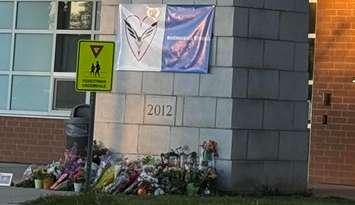 Walkerton District Community School memorial to five victims of a fatal collision.  Photo by JC Coutts