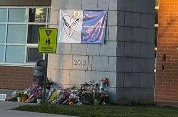 Walkerton District Community School memorial to five victims of a fatal collision.  Photo by JC Coutts
