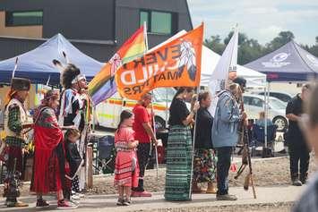 Attendees gather at a Land Back celebration at Caldwell First Nation, August 17, 2024. Photo provided by Caldwell First Nation.