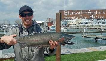 Nick Vallee's 9.69 lbs. rainbow trout - May 10/18 (Photo Courtesy of Bluewater Anglers)