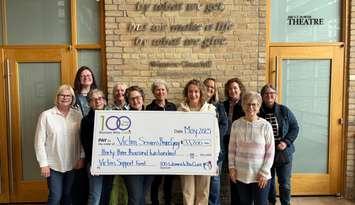 Back row l to r - Danielle Thede, Brenda Vanderploeg, Beverlee Gateman, Peri Ongarato, Yvonne McCutcheon, Pam Kraft Front row l to r - Lynda Legge, Paula Carere, Jane Hatley, Executive Director, Victim Services Bruce Grey, Debb Bodkin, Debbie Pegelo.  Photo from 100 Women Who Care