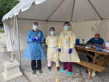 A mobile COVID-19 testing site set up in Wallaceburg. June 2020. (Photo courtesy of Lori Marshall via Twitter)