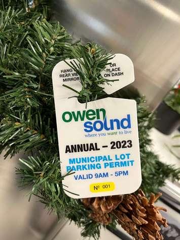 City of Owen Sound Annual Parking Pass.  Photo from City of Owen Sound