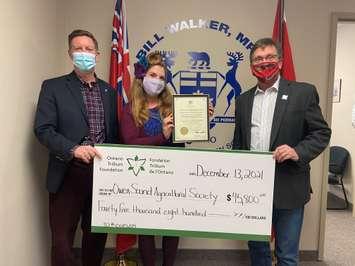 From left: City of Owen Sound, Mayor Ian Boddy, Representative of the Owen Sound Agricultural Society, Bruce-Grey-Owen Sound MPP Bill Walker. (Provided by Marcie Riegling, Representative to the Board of Directors, Owen Sound Agricultural Society)

