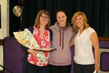 PHE School Champion Award. Photo from left to right: Aimee Vereecke, OSDSS Teacher Award Recipient; Hanna Merner, OSDSS Student; Lisa Prowd, GBHU Public Health Nurse