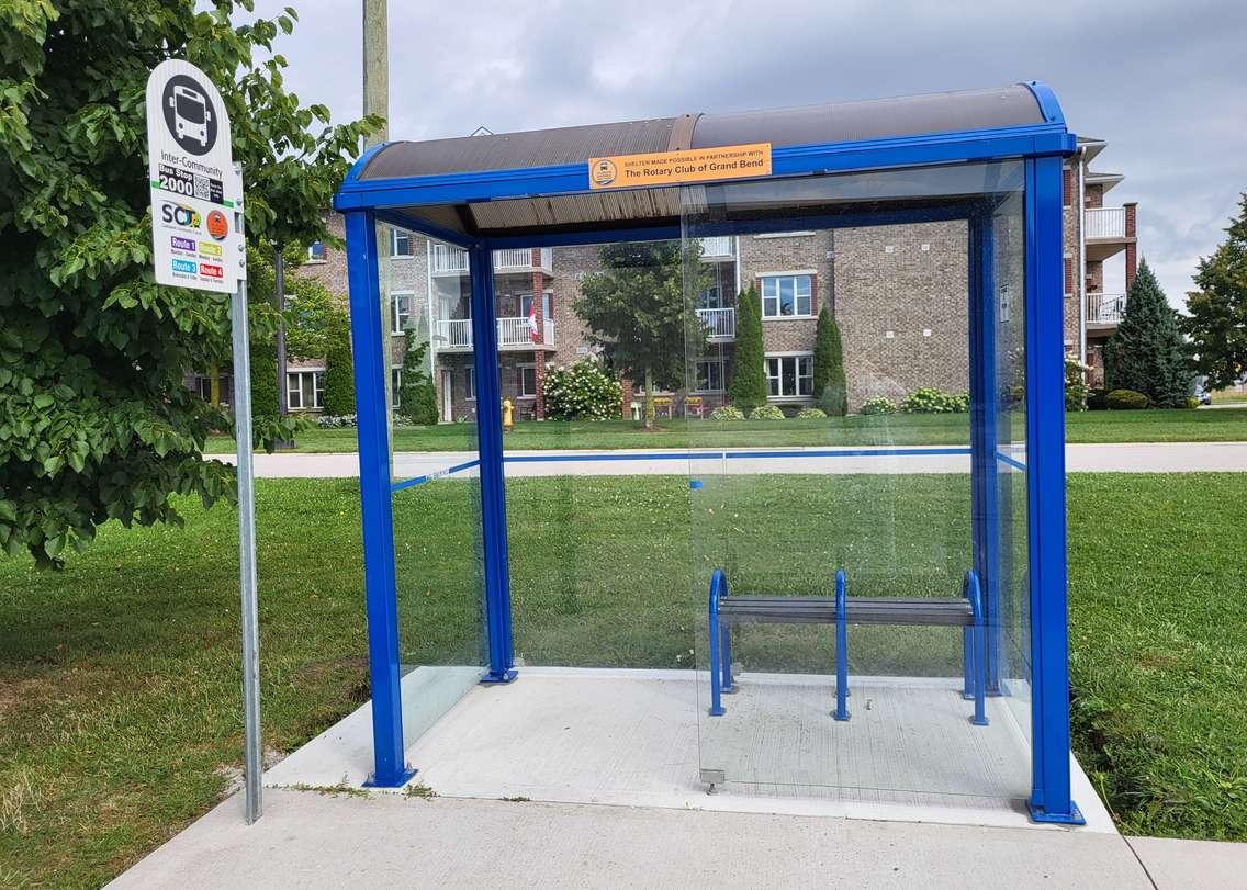 Photo of bus shelter at Sobeys, Grand Bend (Photo courtesy of Huron Shores Area Transit)