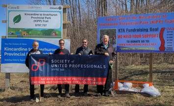 Brad Kirkconnell, Kincardine Trails Association; Mike Gade, The Society of United Professionals; Adam Weishar, Municipality of Kincardine; Councillor Bill Stewart, Municipality of Kincardine. (Image courtesy of the Municipality of Kincardine)
