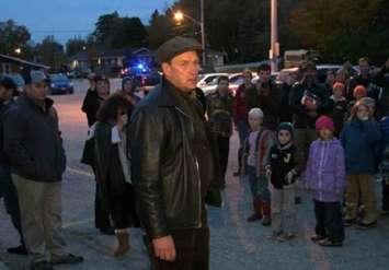 Michael Schmidt and supporters outside the West Grey police office on Monday, Oct. 19, 2015.
(Photo by Kirk Scott)