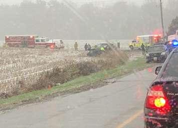 Two-vehicles collided at the intersection of Glengyle Dr. and McEvoy Rd., November 9, 2018. Photo courtesy of Strathroy-Caradoc police. 