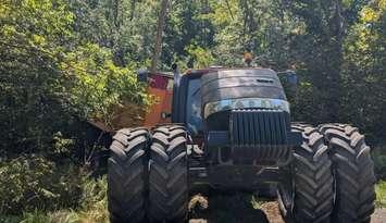 A tractor crashed into a hydro pole on Line 10 between Road 163 and Road 137 in Perth South, September 4, 2024. Photo provided by the Stratford Police Service.