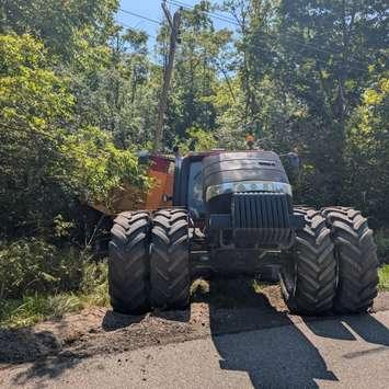 A tractor crashed into a hydro pole on Line 10 between Road 163 and Road 137 in Perth South, September 4, 2024. Photo provided by the Stratford Police Service.