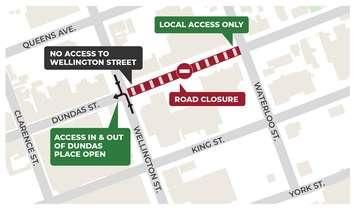 A map of the closure on Dundas Street between Waterloo Street and Wellington Street. Photo provided by the City of London.