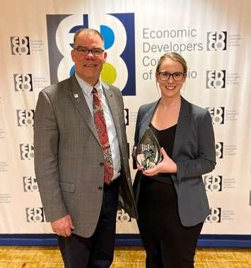 Grey County Warden Brian Milne and Director of Economic Development, Tourism and Culture Savanna Myers at the Economic Developers Council of Ontario Awards in Toronto. Photo submitted by Grey County.
