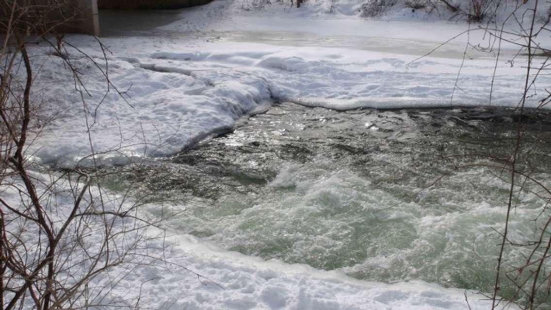 Saugeen River in Hanover during winter. (BlackburnNews.com stock photo by Kirk Scott)