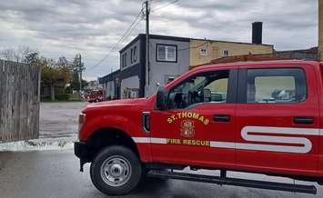 St. Thomas firefighters on scene of a natural gas leak on Talbot near Alma Street, May 3, 2024. Photo provided by the St. Thomas Fire Department.