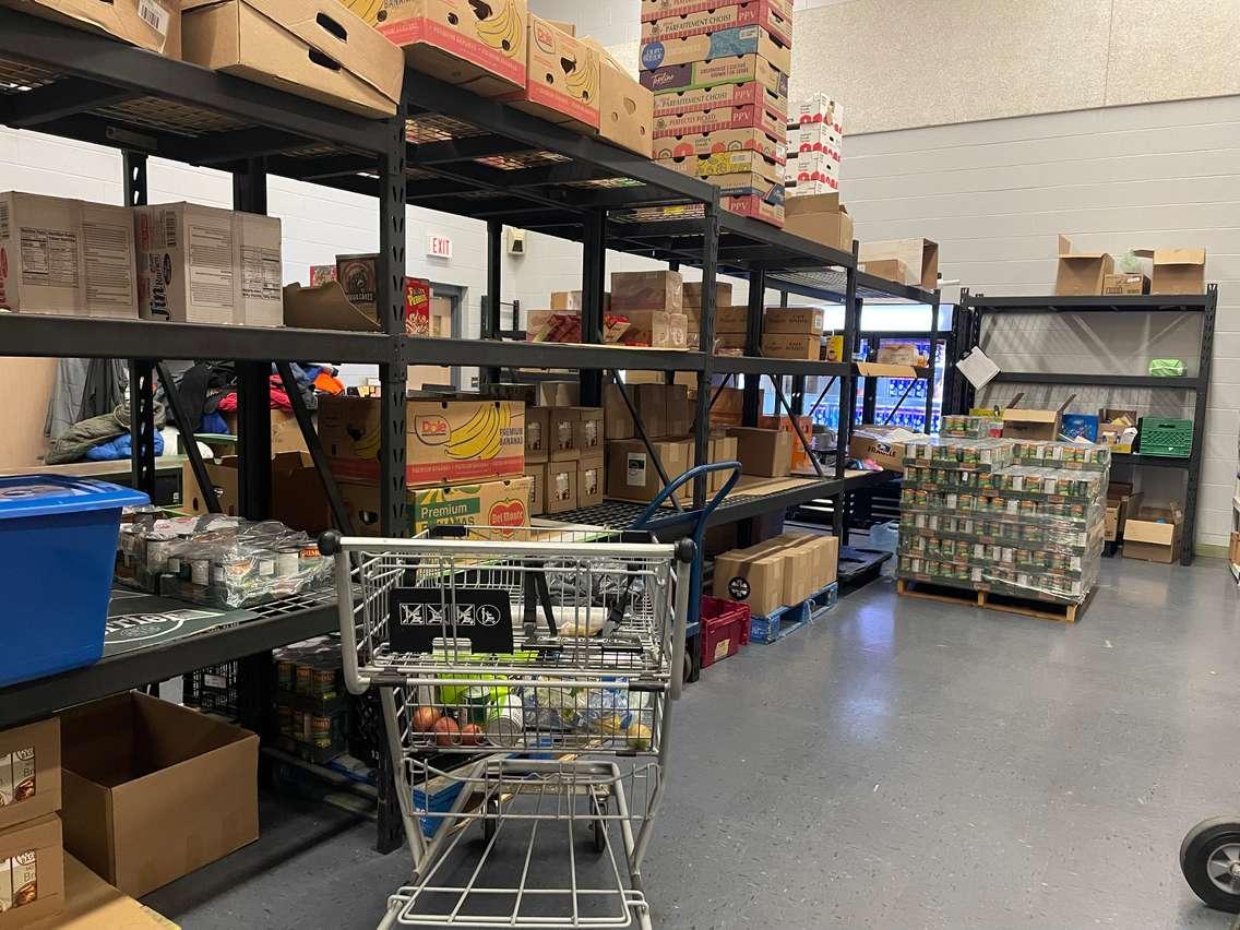 Shelves of the food bank at the Salvation Army Windsor, October 10, 2023. (Photo by Maureen Revait) 