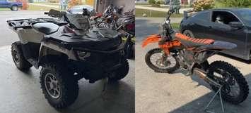 An ATV and a dirt bike stolen from a property in Brockton. Photos provided by South Bruce OPP.