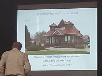 Doug Kuyvenhoven (left), presents the North Huron Museum Committee Report on October 18, 2021. (Photo by Steve Sabourin, Blackburn Media Inc.)