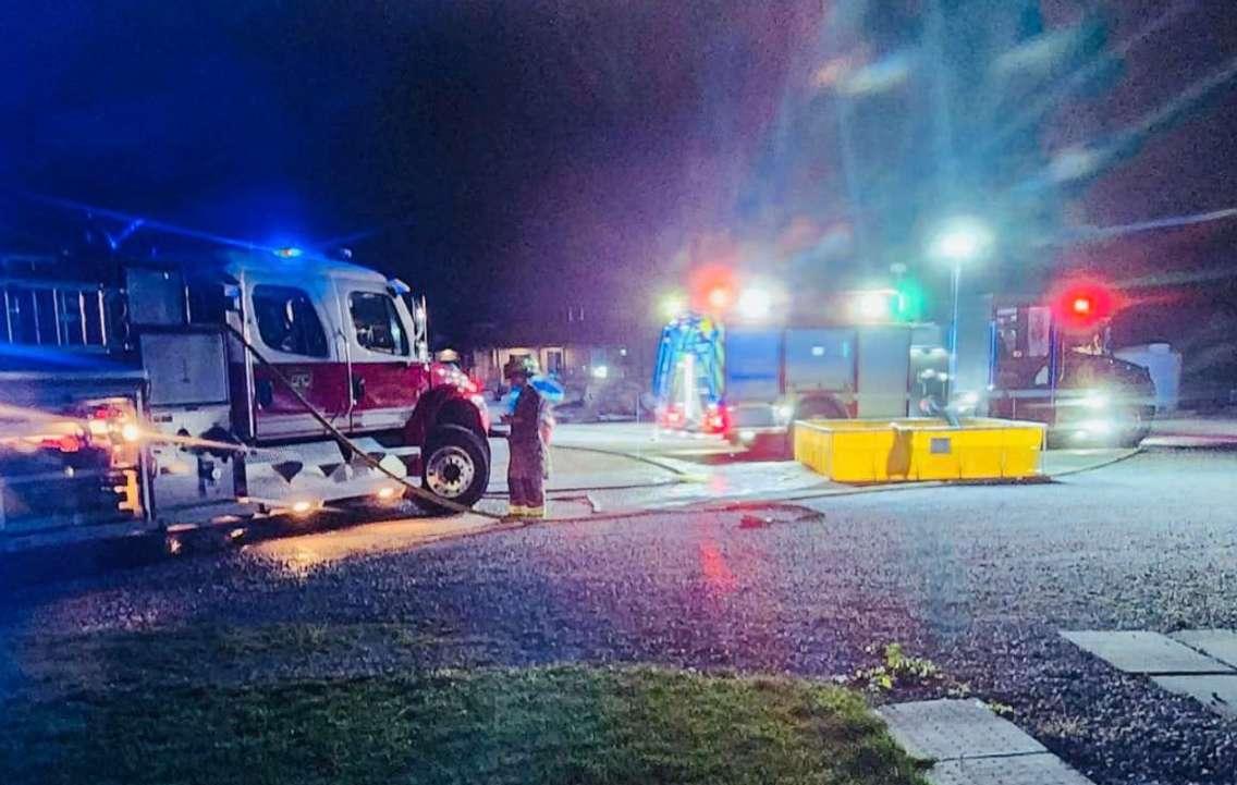 Crews work at the scene of a barn fire in Oil Springs. November 5, 2024 Photo courtesy of the Petrolia and North Enniskillen Fire Department Facebook page.