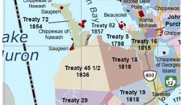 An excerpt of Ontario Treaty Map showing Crown Purchases of SON territory 17 (From Historical Report  Assessing Métis Historical Claims to Rights in SON territory)
