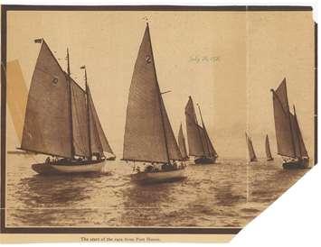A newspaper clipping of sailboats participating in the second Port Huron to Mackinac Race in 1926. Image courtesy of Bayview Mackinac Race Chair Charlie Trost.
