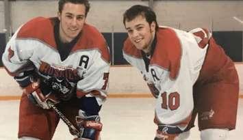 Misha Donskov (left) and his brother Anthony (right) while members of the Durham Huskies in 1996-97 (Photo provided by Misha Donskov)