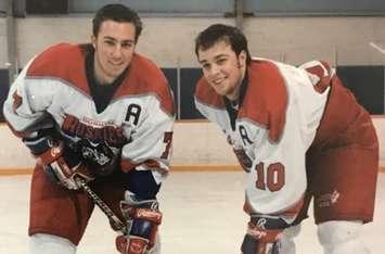 Misha Donskov (left) and his brother Anthony (right) while members of the Durham Huskies in 1996-97 (Photo provided by Misha Donskov)