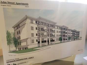 One of the pictures presented at an open house in Wingham to discuss a proposal for a five-storey apartment building at the former Trailer Park site (Photo by Adam Bell)