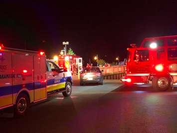 Emergency crews respond to the south pier in Kincardine after two teens were swept into the water by a large wave, September 3, 2020. (Photo by Fiona Robertson/BlackburnNews.com)