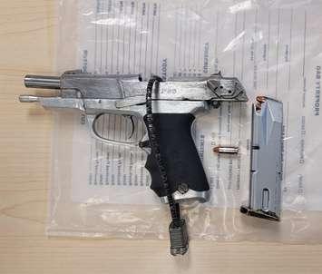 A firearm found in a vehicle after a crash in the Town of South Bruce Peninsula. Photo supplied by OPP.