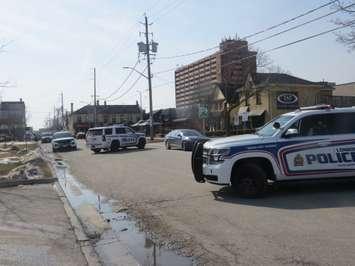 London police investigating after a stabbing in the area of Richmond and Piccadilly street, March 21, 2023. (Photo by Craig Needles, Blackburn Media)
