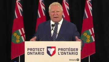 Premier Doug Ford delivers remarks in Hamilton on August 20, 2025. Screenshot courtesy Premier of Ontario/YouTube.