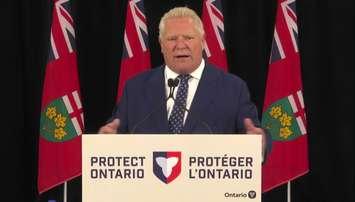 Premier Doug Ford delivers remarks in Hamilton on August 20, 2025. Screenshot courtesy Premier of Ontario/YouTube.
