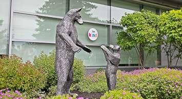 Sculpture of a bear and cub, crafted from recycled metals and wire by artist Frank Ripley, installed at CKHA's Chatham Site next to the Emergency Department, overlooking the riverscape.  (Image from Chatham-Kent Health Alliance)