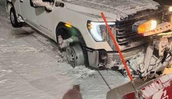 A snow plow truck stolen from Owen Sound, January 28, 2025. Photo provided by the Saugeen Shores Police Service.