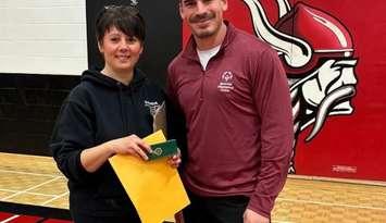 Tana Manchester, Community Coordinator for Special Olympics Sarnia (L) was awarded the prestigious King Charles III Coronation Medal by Special Olympics Ontario Program Consultant Grant Takacs (R) - (Photo courtesy of Julie Fisher) 