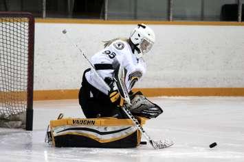 Waterloo Warriors goalie, Clinton native Stephanie Sluys.  Photo courtesy of Chad Van Dyk.