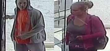 Surveillance images of a man and woman alleged to have used a counterfeit American $100 bill in Middlesex Centre. Photo courtesy of Middlesex OPP.