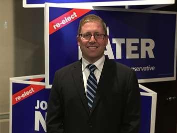 Conservative MP John Nater, minutes after addressing constituents at his election night party where it was confirmed he had won the Perth-Wellington seat for a second consecutive election. The party took place at the Mitchell Golf and Country Club. October 21st, 2019 (Photo by Ryan Drury)