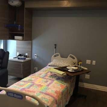 A bed at the Chatham-Kent Hospice. April 5, 2016. (Photo by Ashton Patis)