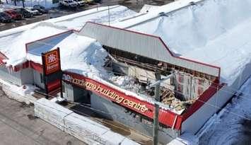 Partial roof collapse at McDonald Home Hardware and Building Centre in Brussels.  Photo from Michael McDonald.