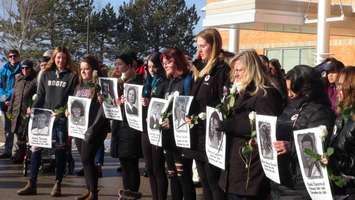 A vigil held in Owen Sound in memory of the Montreal massacre victims 30 years prior at Ecole polytechnique in 1989. December 6th, 2019 (Photo by Kirk Scott)