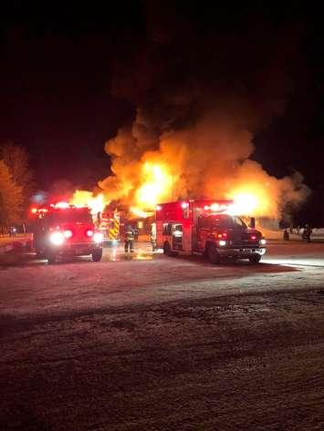 Fire at the Legion in Hepworth on January 21, 2022. (images courtesy of Kim Redden via Facebook)