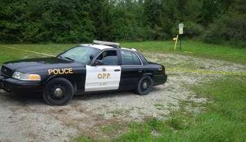 OPP Cruiser sits outside a marked off scene near Clinton. (File photo by Bob Montgomery)
